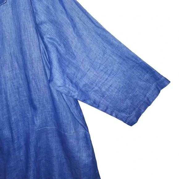 Caroline Rose Women Size 1X Blue 100% Linen Open Front 3/4 Sleeve Topper Jacket - Picture 7 of 8
